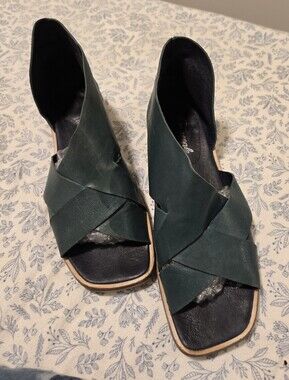 Free People Womens Teal Leather Open-Toe Crisscross Sandals